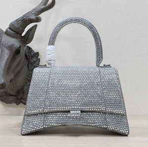 Rhinestone Hourglas Shoulder Bag Luxury Quality Shimmer Crossbody Crescent Handbag Hobo Purses Real äkta läder diamanter väska nisch hög mening