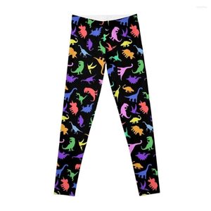 Active Pants Fun Dinosaur Pattern (Black Background) Leggings Fitness Women's Gym Clothes Sportswear In & Capris