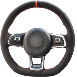 Svart äkta lädermockor rattskydd för 2015-2019 VW Jetta Gli Golf R Golf 7 Mk7 Golf GTI Accessories248U