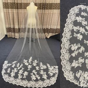 Bridal Veils Appliques Bottom 1T Wedding Veil Long Lace One Layer Bride 3M Length Accessories