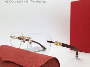 Neue verkaufende klare kleine Linse quadratischer randloser Rahmen Holzbügel optische Brille Männer und Frauen Business-Stil Brillen 0287O