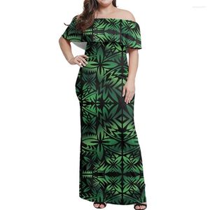 Casual Dresses Elegant Vestdios 7xl Lady Dress Polynesian Tribal Clothing Samoan Traditionell Tapa Flower Printed Custom Off Shoulder Long