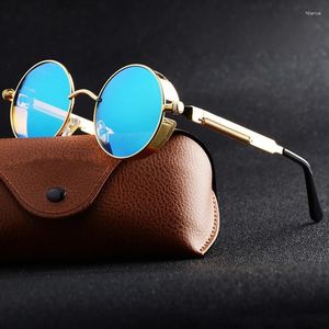 Óculos de Sol Redondo Metal Steampunk Masculino Feminino Moda Óculos Marca Designer Retro Vintage Sol UV400 Gafas De Sol