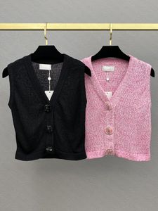 23 SS Women Sweaters Knits Tee Designer Tops с хрустальными кнопками из бисера.