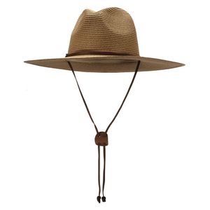 Chapéus de Aba Larga Bucket Feminino Masculino Chapéu de Palha Panamá com Alça de Queixo Verão Jardim Praia Sol UPF 50 230729