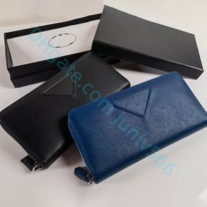 Saffiano plånbok lyxiga modedesigners purses unisex koppling plånböcker kontant plånböcker skiktade plånböcker affärer kvinnor handväska fall triangel logotyp mynt plånbok med låda