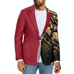 Men's Suits Polynesian Tribal Pohnpei Totem Tattoo Prints Fashion Business Elegant Casual Formal Dress V-Neck Long Sleeve Suit Coat