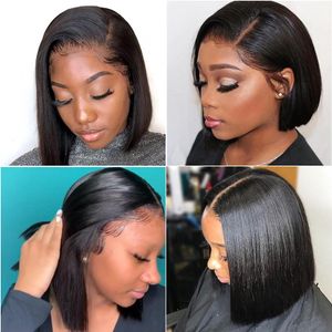 4x4 Lace Closure Wig Bob Wig Straight Pre Plucked Hairline With Baby Hair Short Lace Human Hair Wigs 130% Density Remy Hair245z