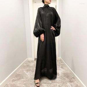 Abbigliamento etnico Shiny Dubai Women Satin Long Sleeve Abaya Party Maxi Dress Ramadan Musulmano Femmine Abito allentato Kaftan Abiti da sera Vestidos