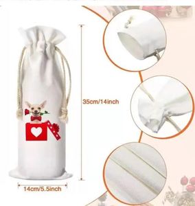 14x5.5inch Christmas Decorations Sublimation Blank Wine Bottle Bags with Drawstrings Reusable gift bag Bulk for Halloween Christmas DIY Wedding Party Tools 0729