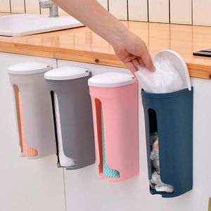 Storage Bags Portable Plastic Garbage Bag Box Round Trash Holder Stand Wall Hanging Basket Kitchen Bathroom Organizer Accessories