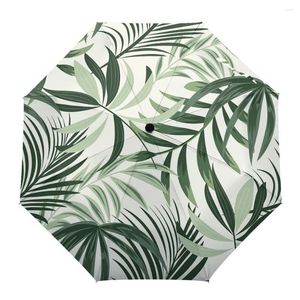 Umbrellas Tropical Plants Leaves Windproof Travel Folding Umbrella For Female Male Eight Bone Automatic Printed Parasol