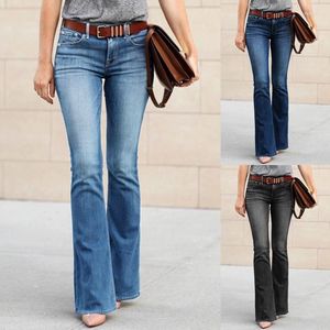 Kvinnors jeans 2023 Streetwear Fashion High midja Push Up Elastic Flare Sexiga dambyxor Autumn Bell Botts Skinny Denim Jean Pants