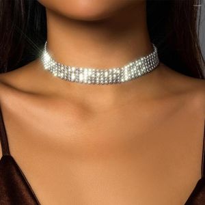 Choker PuRui Einfache Breite Aluminiumkette Halskette Voller Strass Kurzer Kragen Für Frauen Schmuck Am Hals Damen Partygeschenke