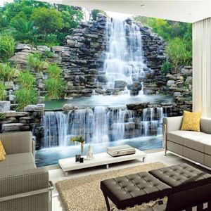 Papel de parede personalizado 3D Po Mural Natural Cachoeiras Estilo pastoral 3D Papel de palha não tecido Papéis de parede Sala de estar Sofá Pano de fundo258p