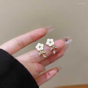 Ohrstecker, weiße Harz-Blume, für Frauen und Mädchen, koreanischer kleiner süßer Zirkon-Ohrring, Hochzeit, Party, Modeschmuck, Accessoires, Geschenk