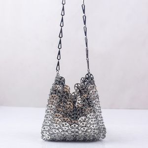 Evening Bag Designer Silver Metal Sequins Chain Woven Bag Hollow Clutch Female Travel Holiday Shoulder Handbag 230728