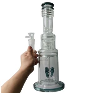 18 Inch Green Glass Bong Hookahs Water Recycler Dab Rig With Tire Perc Shisha Oil Burner Pipes for Smoking