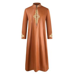 Ethnic Clothing Embroidery Arabic Long Robes For Male Islamic Clothes Stand Collar Jubba Thobe Kaftan Muslim Arab Abaya Dubai Dres223M