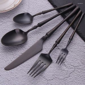 Учебные посуды наборы 30/24/18pcs Матово -посуда для ножа вилка набор Spoon Spoon Kit Black Gift Cutler Set Top Wester
