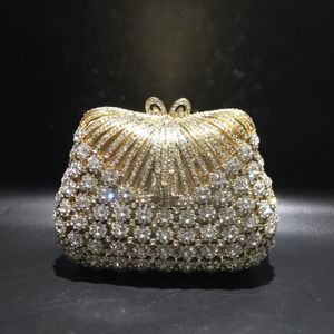 Evening Bag Gold Color Flower s Clutch Crystal Purse Stones Metal Clutches Small Minaudiere Handbag Wedding Bag 230729