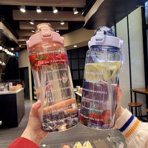 Butelki z wodą 2 litra butelka z markerem czasowym wielokrotnego użytku na zewnątrz sporty picie przenośne plastikowe kubki słomki o dużej pojemności