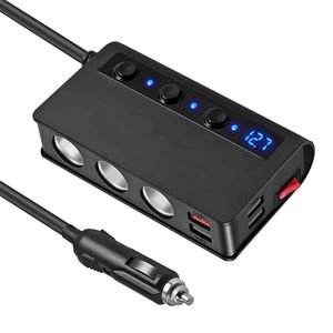 Cigarettändare Adapter 180W billaddare 12V 24V 3-Socket Cars Power DC Outlet Splitter med 3 USB-portar 1 Type-C Port263G