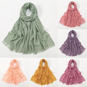 Scarves Solid Color Sunscreen Tassel Long Cotton Hijab Scarf Muslim Headscarf Islamic Turban Big Size Soft Elegant Simple Shawls