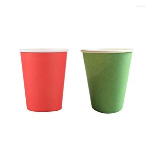 Vasos desechables Pajitas 40 piezas Papel (9Oz) - Vajilla de fiesta de cumpleaños de colores sólidos lisos Catering 20 piezas Verde Rojo