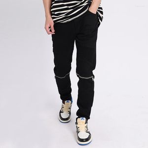 Men's Jeans Street Fashion Men Black Color Elastic Slim Fit Zipper Designer Ripped Punk Trousers Hip Hop Denim Pants Hombre