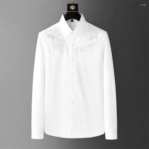 Camisas casuais masculinas estilo britânico asa strass manga longa ajuste fino vestido formal de negócios masculino de alta qualidade 2023