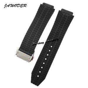 Jawoder Watchband 24mm 25mm män kvinnor rostfritt stål spänne clacp svart dykning silikon gummi klockband band för stor bang246f