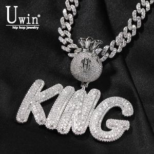 Pendant Necklaces Uwin Custom Cursive Name Pendant With Dollar Bag Iced Out Cubic Zirconia Charm DIY Letters Necklace For Women Fashion Jewelry 230728