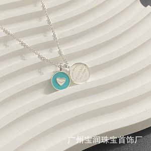 Designer Brand Tiffays Round Enamel Love Necklace s925 Silver Simple and Fashionable Heart shaped Collar Chain Small High end Sense
