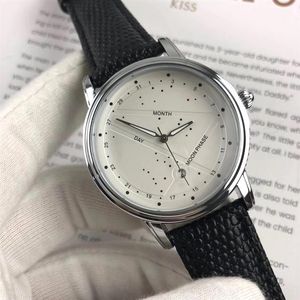 MENS Titta på läderband kvarts rörelse avslappnade klockor blå dial moon modeklänning armbandsur axiell livsstil stänk vattentät 247k