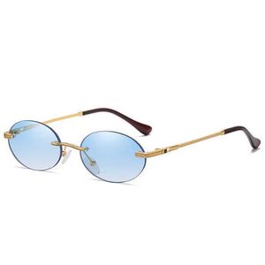 56% rabatt på grossist av solglasögon retro ovala solglasögon Rimless Man Blue Mirror Gold Metal Man Glasögon Rund ramlösa kvinnor UV400