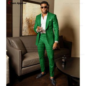 Ternos Masculinos Blazers Ternos Verdes para Homens Fatos de Casamento Noivo Sob Medida Smoking Homem Calças Blazer 2 Peças Moda da Moda Traje de Casamento 230728