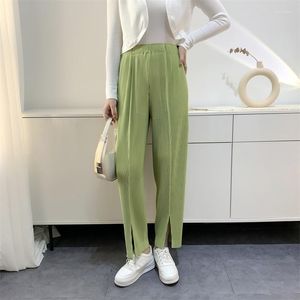 Pantaloni da uomo Pantaloni da donna in tessuto ispessito Miyake con forcella anteriore aperta Pieghe lunghe piegate e silhouette affusolata per il pendolarismo