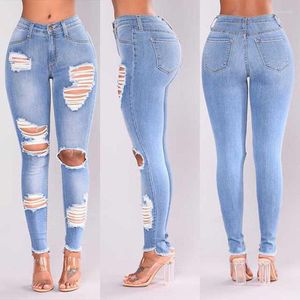 Jeans feminino rasgado para mulheres Calças vazadas Cool Denim Menina vintage cintura alta Casual Feminino Jeans fino