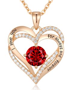 CDE Forever Love Heart Pendant Necklaces for Women 925 Sterling Silver with Birthstone Zirconia, Jewelry Gift for Women Mom Girlfriend Girls Her D43245