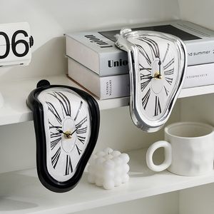 Decorative Objects Figurines Surrealist Melting Twist Clock Salvador Dali Style Pedestal Wall Watch Modern Home Office Bookshelf Desktop Clocks 230729