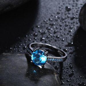 Cluster Rings Garilina Fashion Jewelry Trinka Black Gun Plated Blue Cubic Zirconia Women's Wholesale Retail AR2198