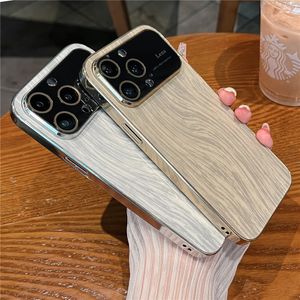 Luxuriöse galvanisierte Rahmen-Holzmaserung-Muster-Telefonhülle für iPhone 14 Pro Max 13 12 11 Plus Kameraschutz stoßfeste Rüstungsabdeckung