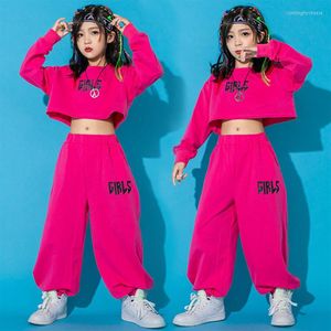 Scene Wear Girls Hip Hop Clothes Modern Dance Costume Rose Pink Crop Tops Pants Catwalk Outfit Children Ballroom BL7237305T