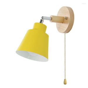 Wall Lamp Nordic With Switch Bedside Light Modern Wooden Bedroom Bracket Steering Head Sconce E27 Home Lighting