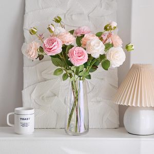 Dekoracyjne kwiaty sztuczne jedwabne róża Wedding Branch European Pink Peony Office Dekoracja Dekoracja imprezowego Fałszywe róże