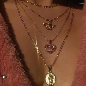 Colares com pingente vintage colar em camadas anjo uma peça gargantilha com strass pescoço pingentes feminino jóias acessórios para meninas correntes