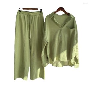 Women's Blouses Cotton Shirt Women Vintage Chirt Blouse Set High-Waisted Slacks 2Pcs Suit Plus Size