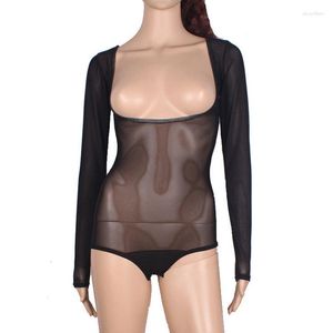 Stage Wear One Piece Leotard Mesh Chest Opened Top Long Sleeves Costume Accessories Women Bodysuit Bottoming Shirt Belly Dance 10 Color