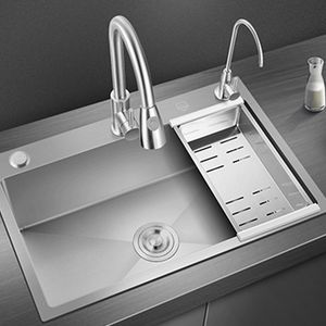 Silver Kitchen Sink 304 Stainless Steel s Above Counter or Undermount Installation Single Basin Bar Washing